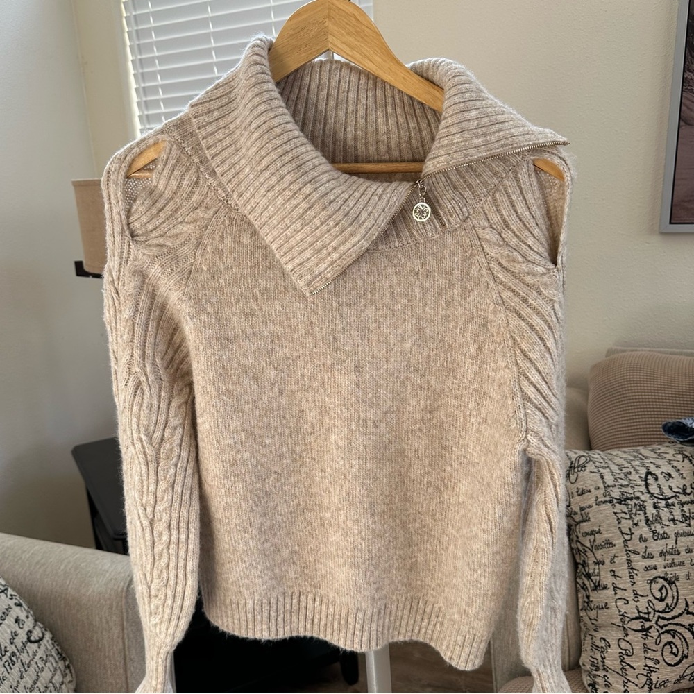 Zip Neck Cable Knit Sweater - Picture 1 of 3